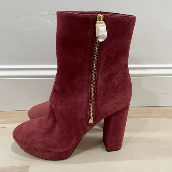 MICHAEL Michael Kors Size 9 Frenchie Platform Booties *Flaw* Burgundy Suede - Picture 4 of 15